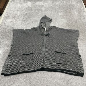 Chico's Hoodie Poncho Cape Sweater Women One Size Black White Check Acrylic Knit